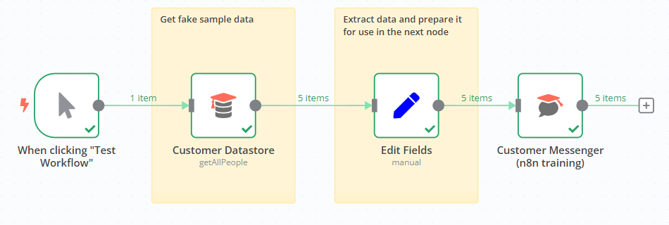 Screenshot of completed quickstart workflow